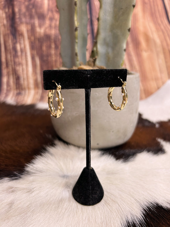 Gold Mini Pearl Hoops