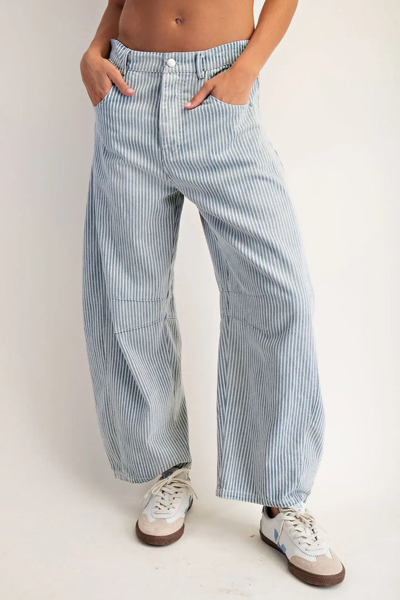 Miley Pinstriped Barrel Jeans