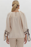 Atlas 3/4 Sleeve Bow Top-Cream