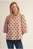 Mayes Polka Dot 3/4 Slv Top