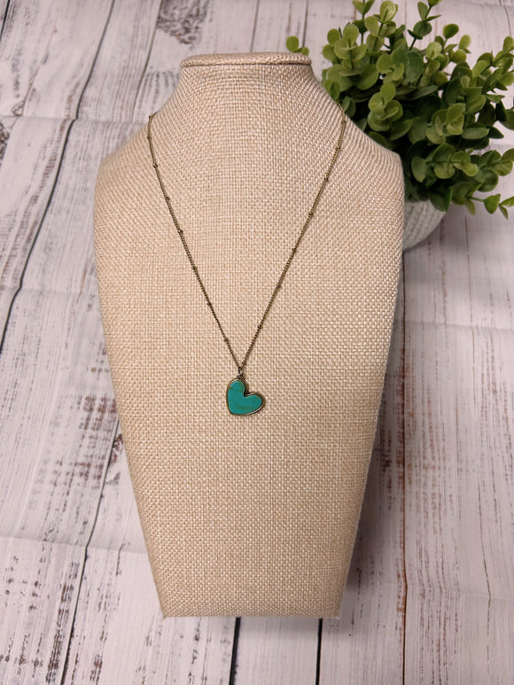 Heart Faux Turquoise Necklace