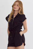 Chelsey Zip Up Romper-Black