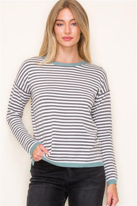 Mason Stripe Crew Neck Sweater-Aqua