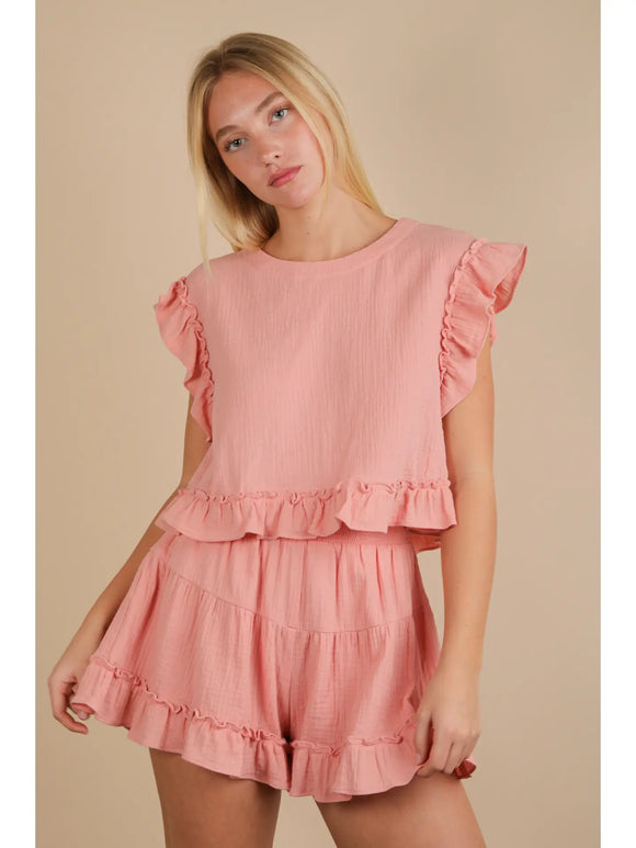 Brynn Blush Ruffle Short Set