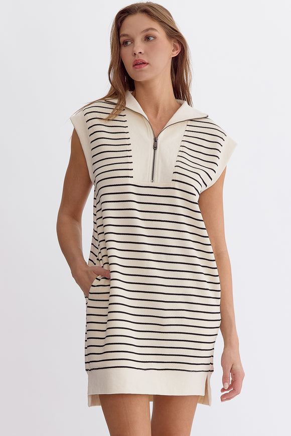 Dayla Stripe Ribbed Mini Dress-Cream/Black