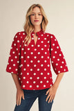 Mayes Polka Dot 3/4 Slv Top