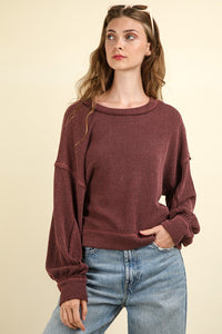 Fawn Two Tone Knit Top-Wine