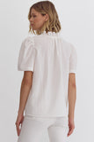 Adrian Ruffled Button Down Top-White