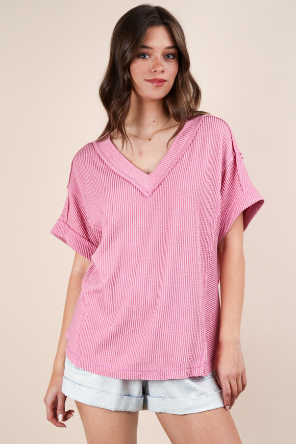 Joey Ribbed Knit Top-Pink