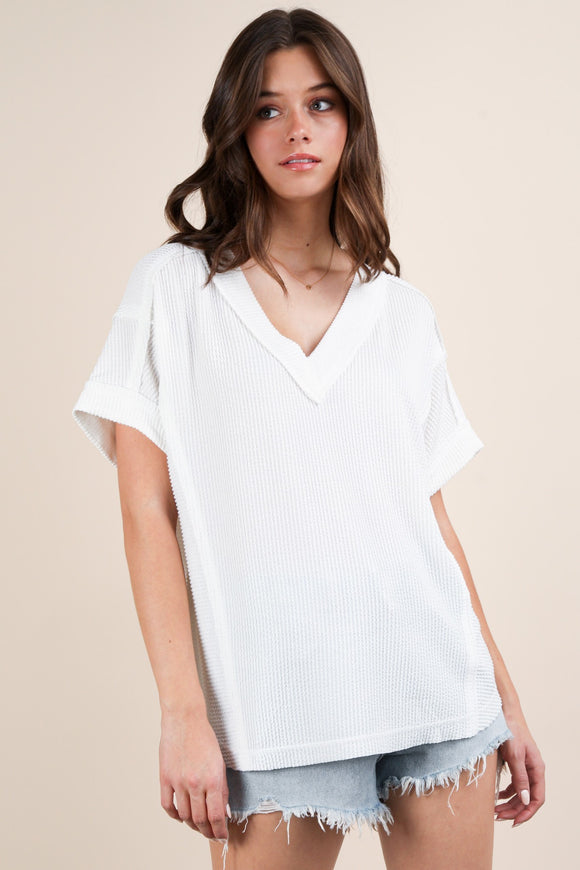 Joey Ribbed Knit Top-Off White