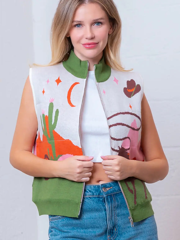 Faith Western Print Vest