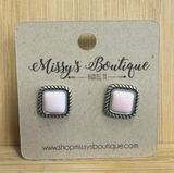 Pink Conch Square Stud Earrings