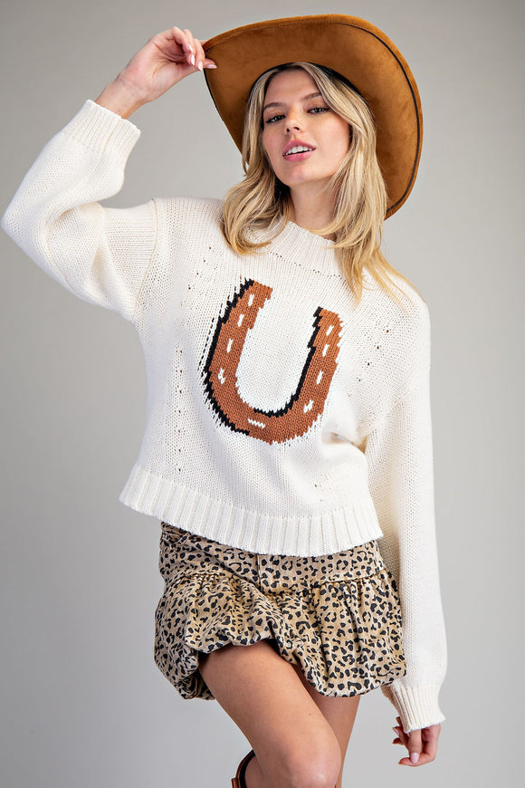 Horseshoe Long Sleeve Sweater-Ivory