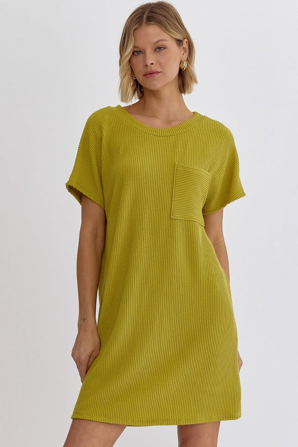 Brendley Ribbed Mini Dress-Chartreuse