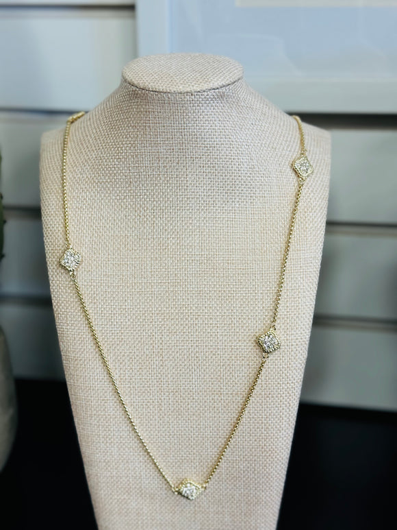 Long Diamond Detail Gold Necklace