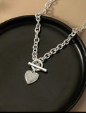 Rhinestone Heart Necklace-Silver