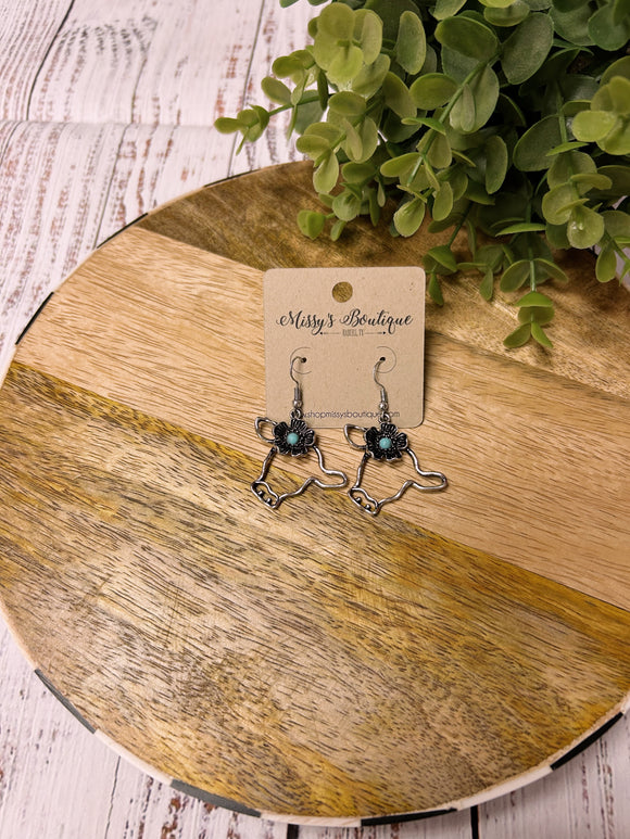 Silver Cow Flower Dangle Earrings