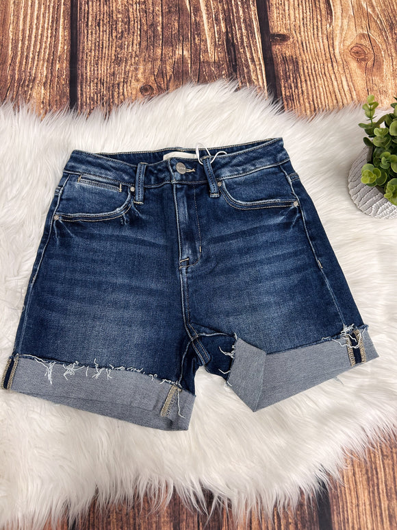 Risen Cuffed Dark Wash High Rise Shorts