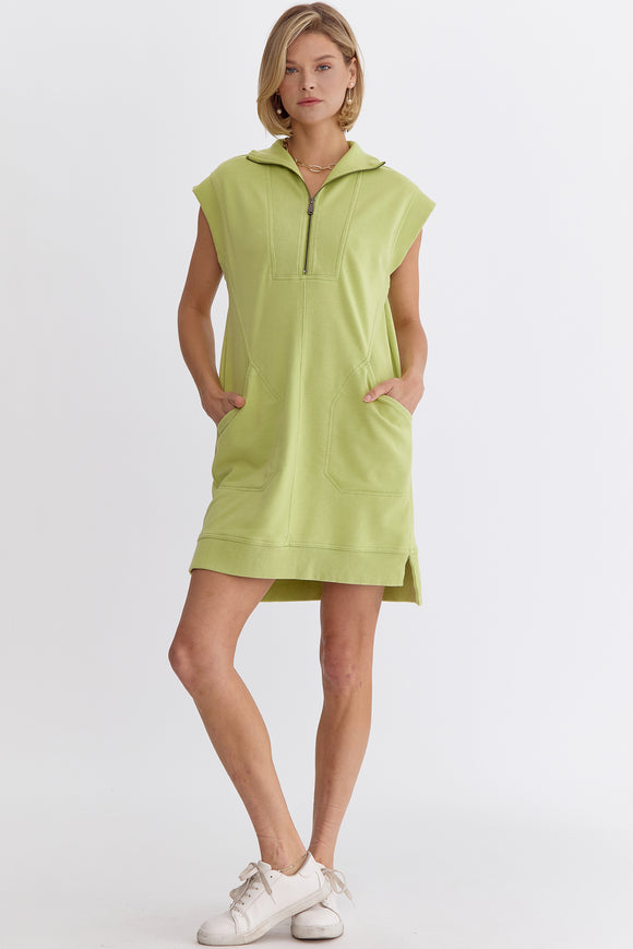 Rynn Solid Sleeveless Mini Dress-Lime