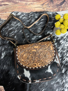 Cowhide Tooled Crossbody Purse
