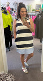 Trisha Sleeveless Striped Dress-Navy