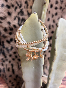 Gold Beaded/Seed Bead Star & Crystal Charm Bracelet