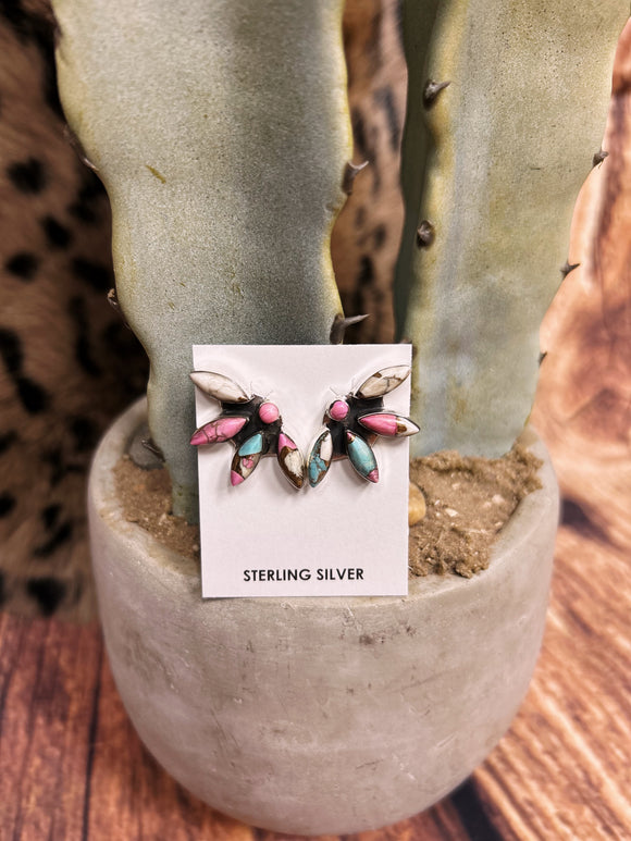 Cotton Candy Half Flower Stud Earrings