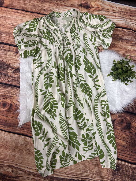 Aiden Leaf Print Midi Dress-CURVY