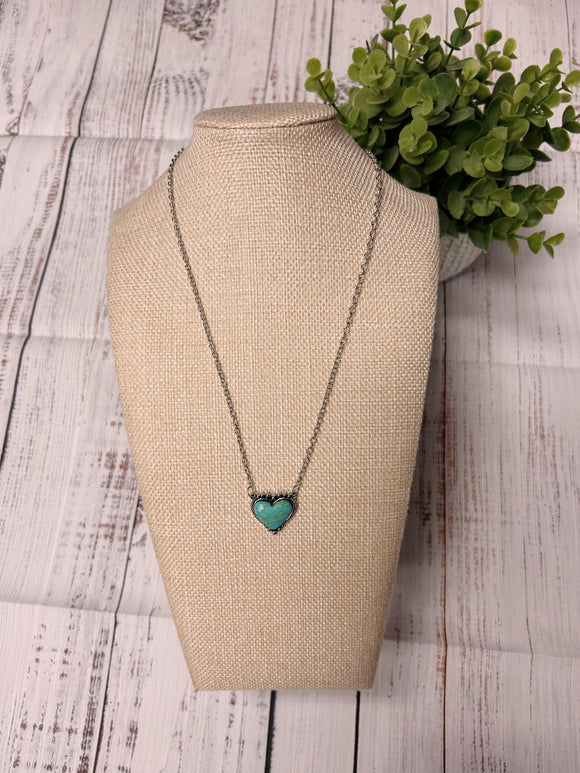 Turquoise Heart Silver Detail Necklace
