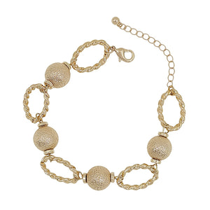 Gold Bead and Open Textured Oval Bracelet