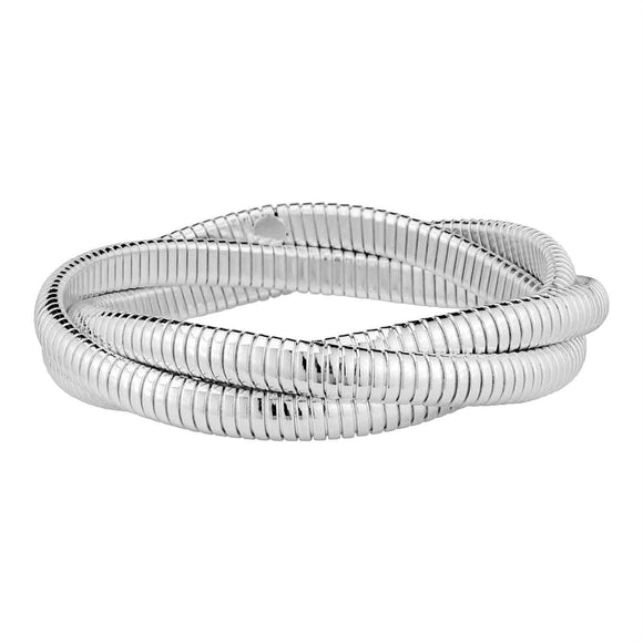 Set of 3 Twisted Ribbed Silver Stretch Bracelets