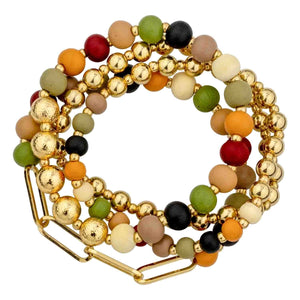 Hanna Multi Wood & Gold Bracelet Set