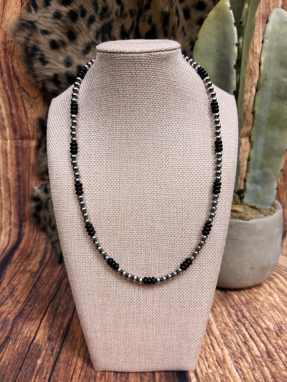 18” Navajo/Black Stone Beaded Necklace