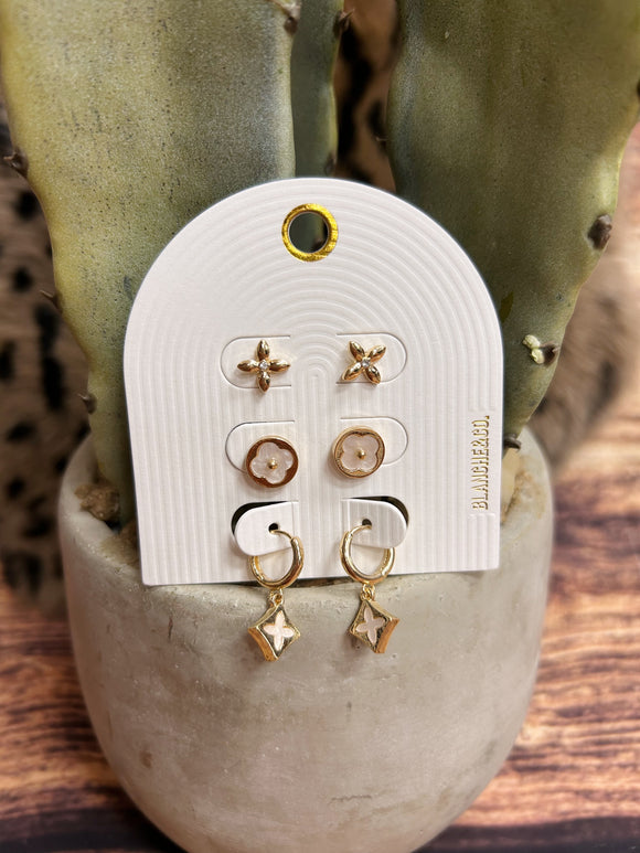 Set of 3 Clover Stud/Huggie Earrings