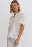 Adrian Ruffled Button Down Top-White