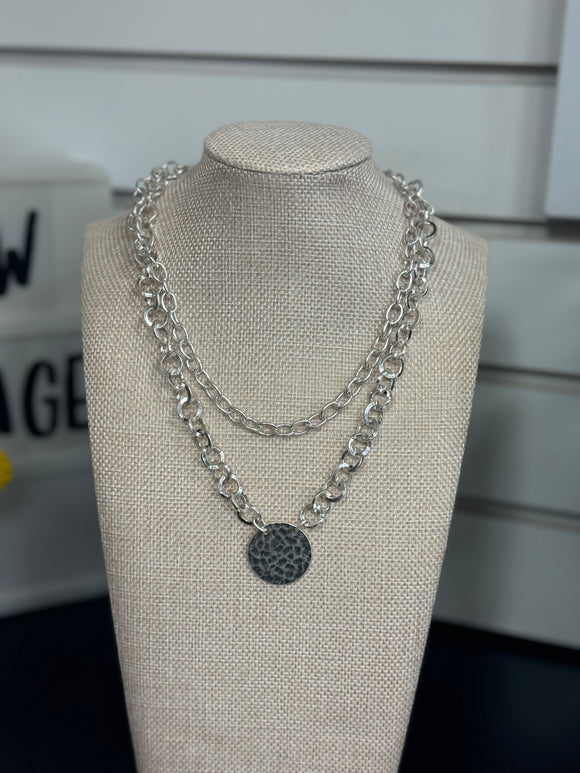 Worn Silver Layered Chain Necklace