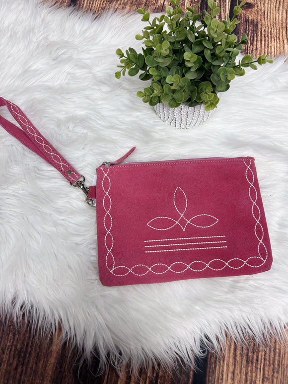 Pink Boot Stitch Wristlet