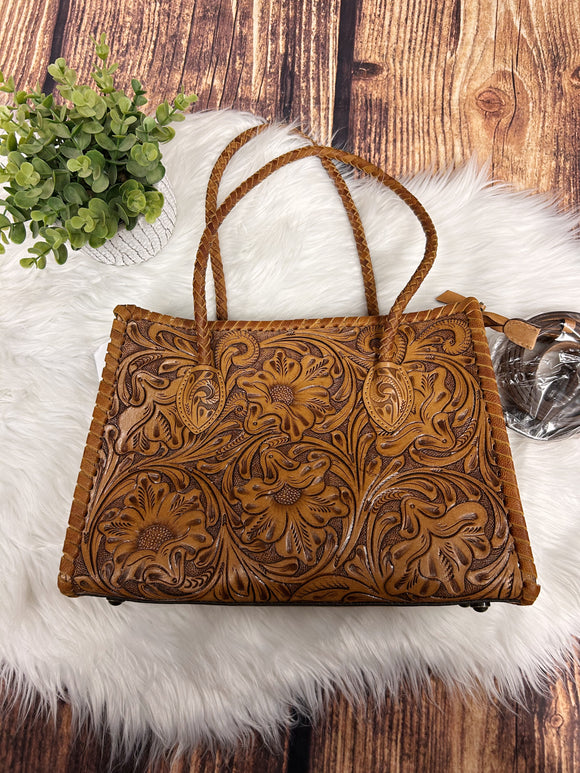 Tooled Leather Tote Purse