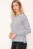 Mason Stripe Crew Neck Sweater-Aqua