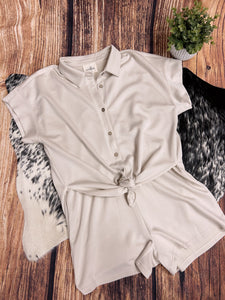 Tallee Button Shirt Romper-Ecru