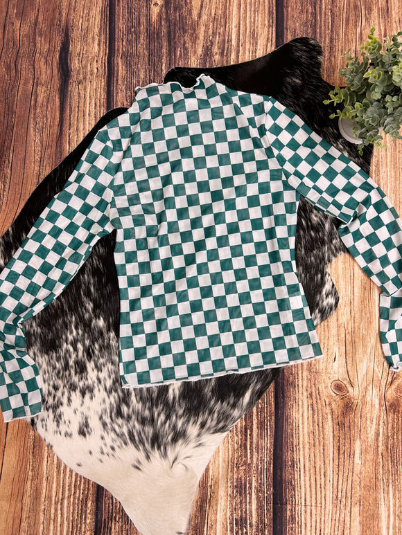 Checkered Sheer Top-Green