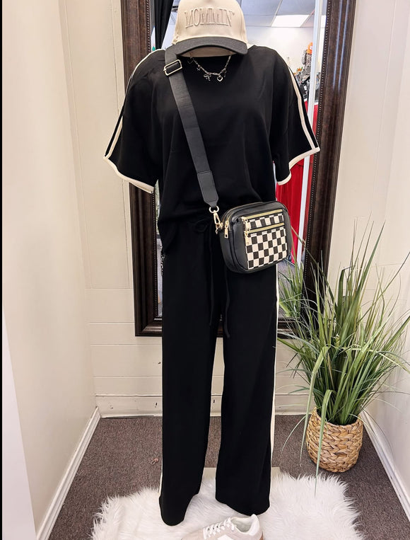 Terry Black Lined Pant Set