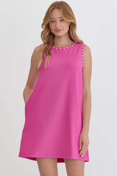 pink pearl mini dress Eve Solid Pearl Mini Dress-Pink – Missy's Boutique