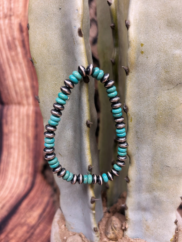 Turq/Navajo Disc Stretch Bracelet