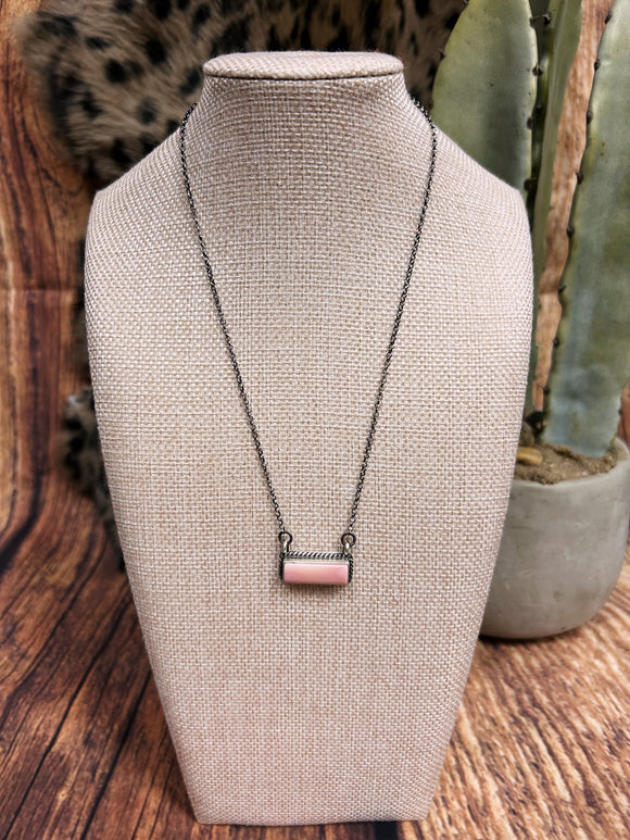 Pink Conch Sterling Silver Bar Necklace
