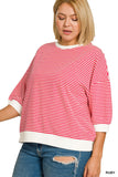 Hallie Striped Short Sleeve Curvy Top