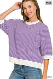 Hallie Striped Short Sleeve Curvy Top