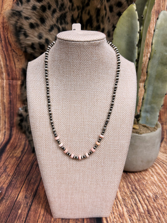 Pink Conch Beaded Navajo Necklace