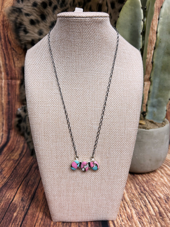 Sterling Silver 3 Stone Cotton Candy Necklace