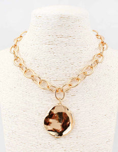 Gold Chain with Hammered Textured Circle Necklace